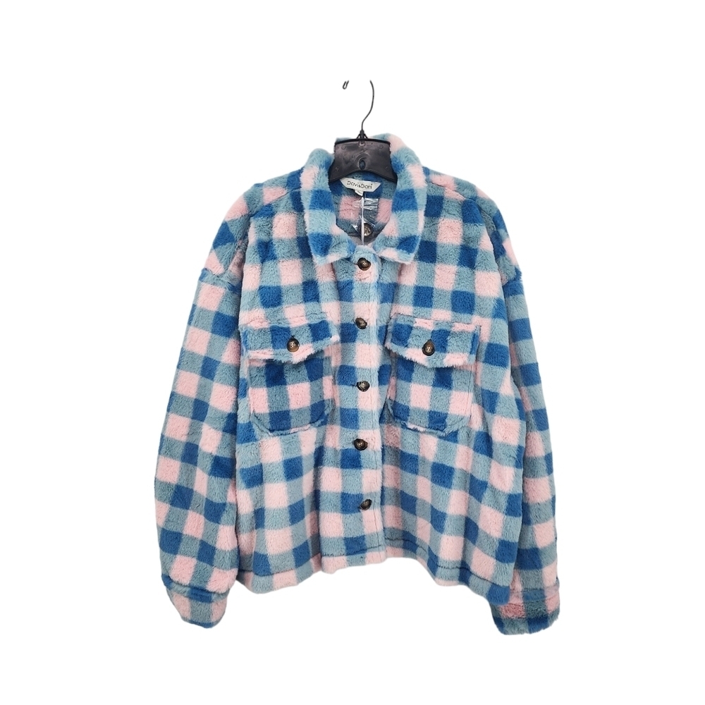Davi + Dani Women's Gingham Button Front Fuzzy Jacket - L